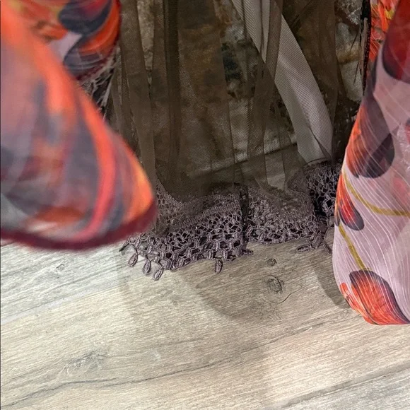 Byron Lars, Elegant,Unique Floral Sheer Maxi Dress, Red/Purple Accents, size 10 - Picture 8 of 15